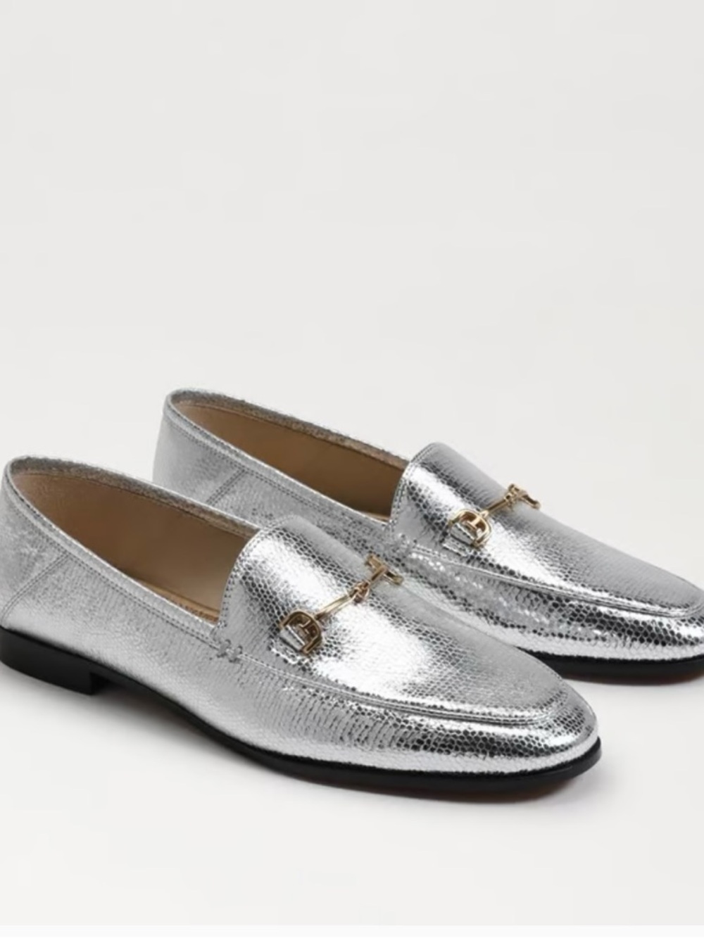 Sam Edelman Silver Metallic Loraine Loafers with Gold Bit